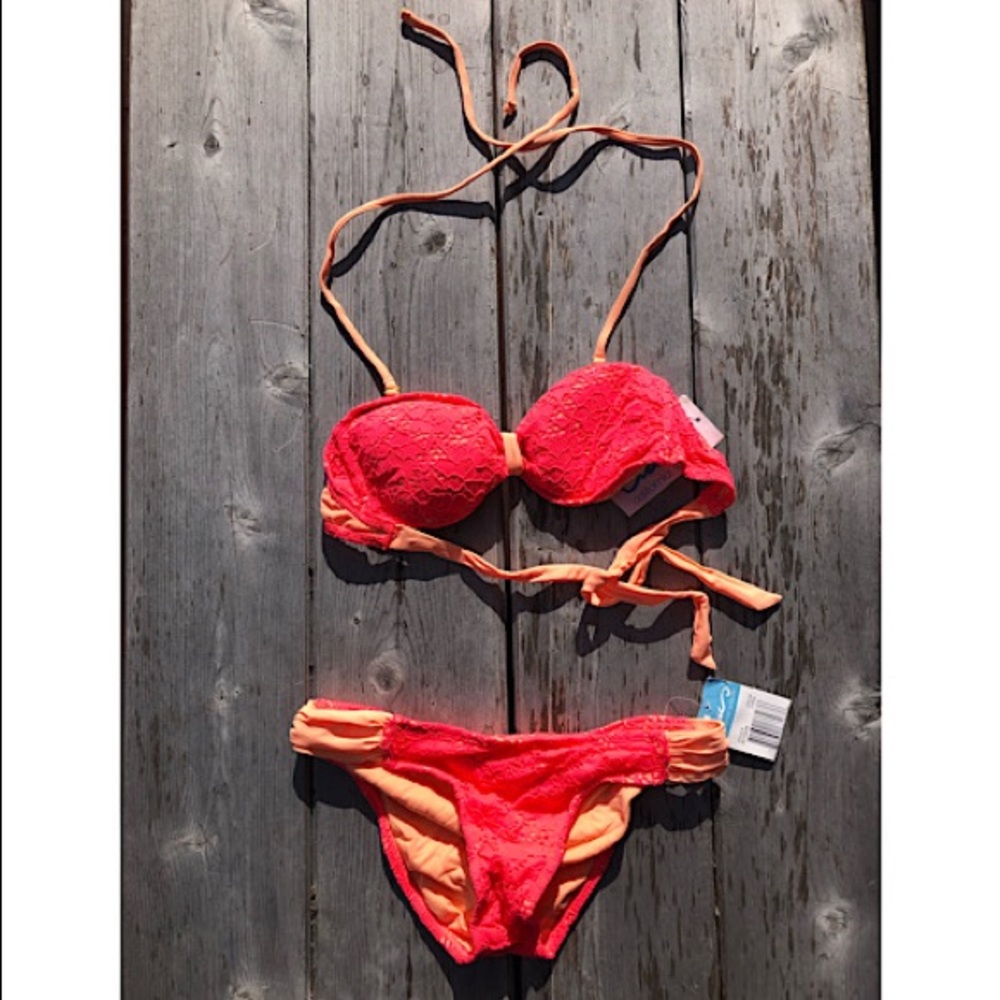 California Waves bikini, size S, hot pink/orange